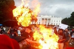 american independence day, burning US flag, 2 protesters arrested for burning u s flag outside white house on american independence day, American independence day